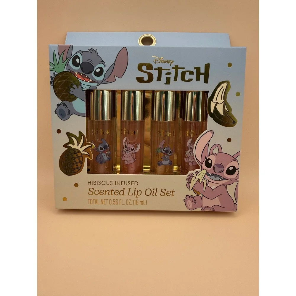 Disney Stitch Hibiscus Infused Scented Lip‎ Oil Set 4pc Taste Beauty New